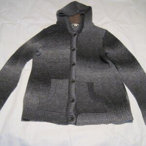 RUFF HEWN Women's Grey and Brown Wool Blend Knit Hooded Button Cardigan Size L
